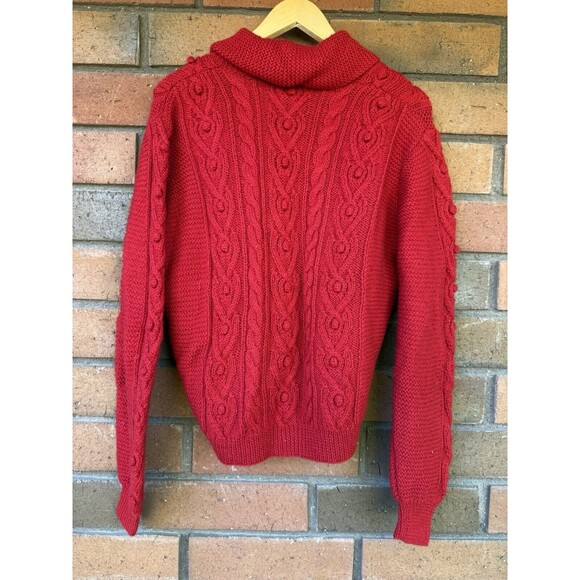 Vintage LL Bean Cardigan Cable Knit Sweater Wool Fisherman |. Red | Size 42 - L - Picture 2 of 14